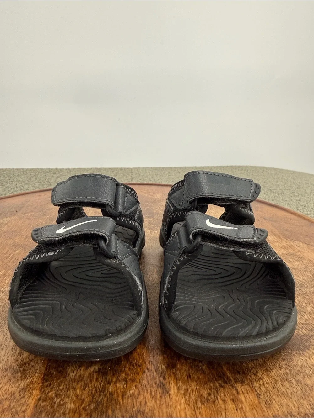 Nike Sandals Todder 5 Black Faux Leather Adjustable Strappy Athletic Swoosh